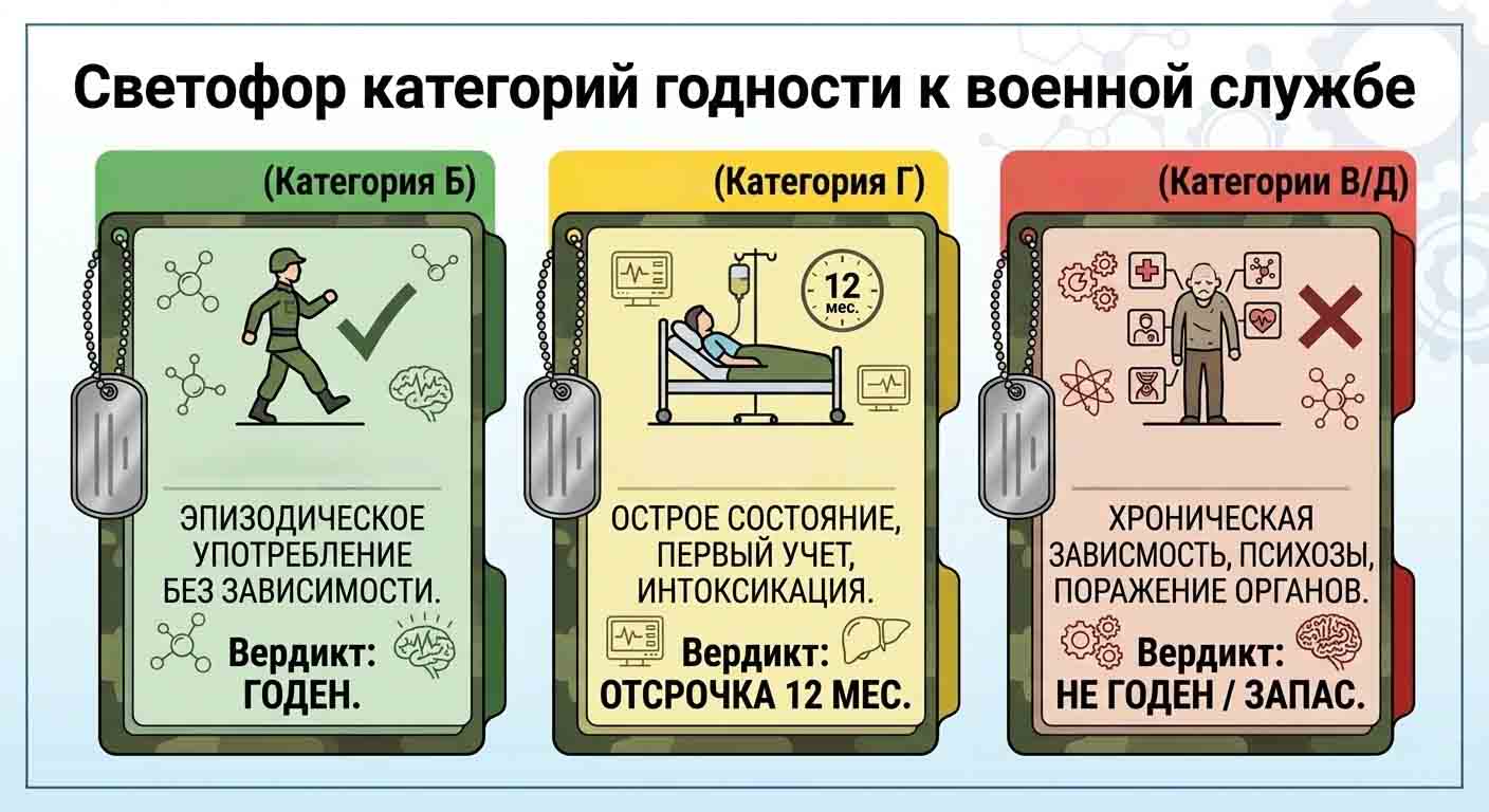 Схема: категории годности в зависимости от степени зависимости человека