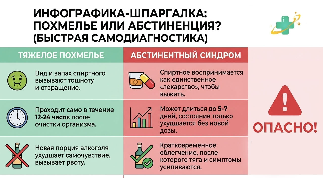 Таблица как отличить обысное похмелье от осложнений
