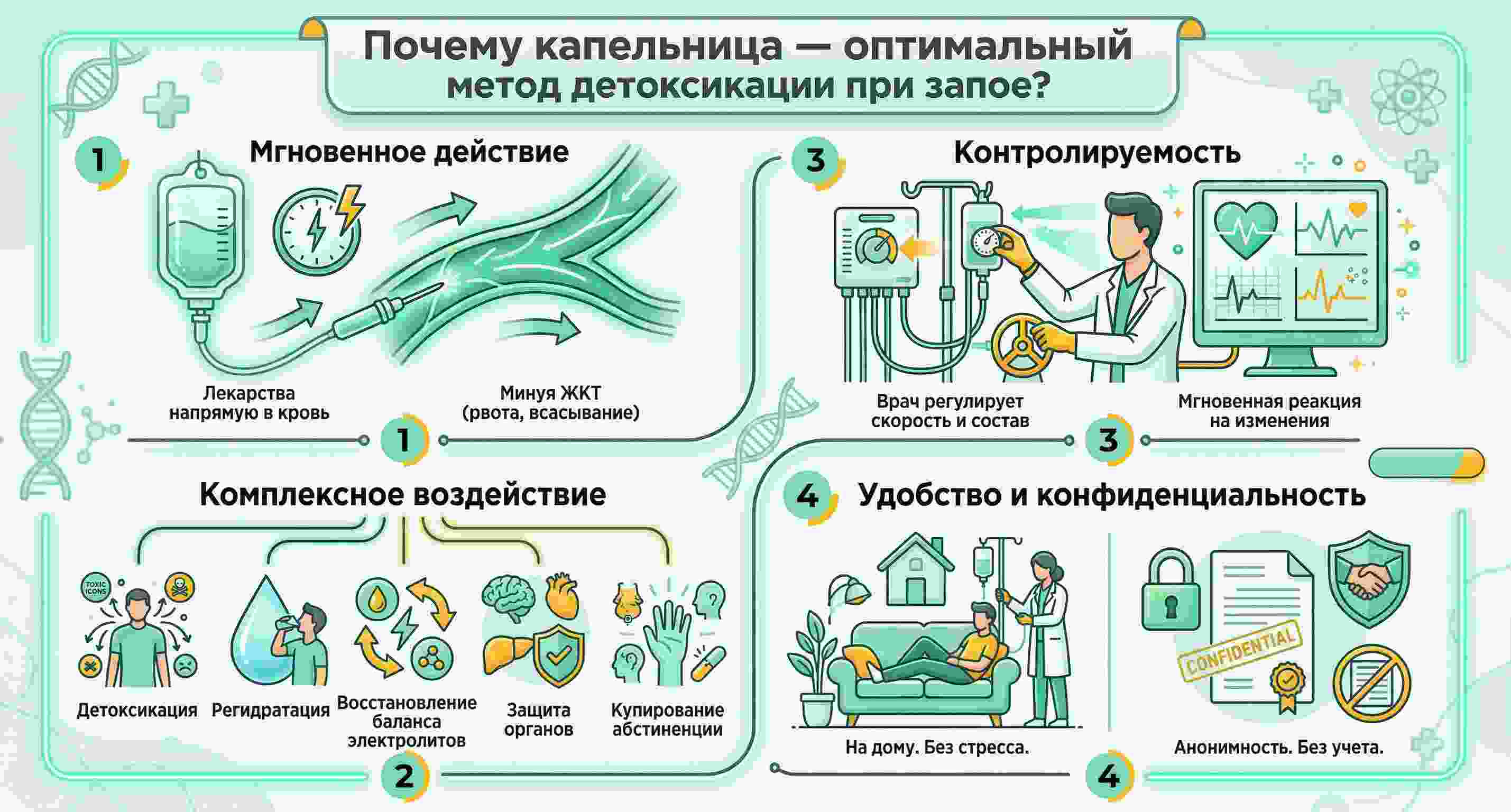 Инфографика: 4 причины, почему капельница является оптимальным методом детоксикации при запое