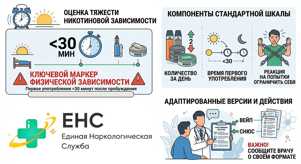 Инфографика по оценке тяжести никотиновой зависимости от вейпа и снюса